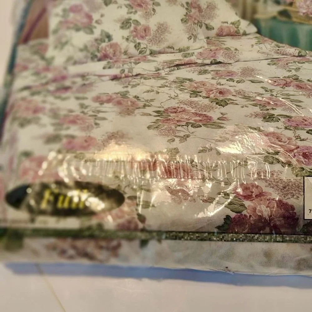 Vtg Camelot 4 Piece Muslin FULL SET AOP Floral Bed Sheets Romantic Cottagecore